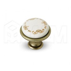 Ручка-кнопка D28мм бронза состаренная/керамика золотые узоры: GP193AB/MLK