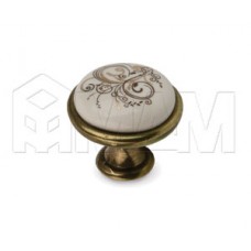 Ручка-кнопка D28мм бронза состаренная/керамика золотые узоры: GP19-11AB/MLK