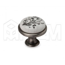 Ручка-кнопка D28мм серебро состаренное/керамика серебряные узоры: GP19-12GA/WHT